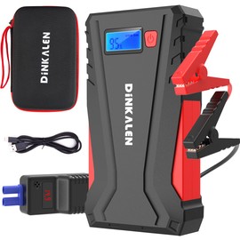 Portable Car Battery Charger Jump Starter,12V Battery Booster Pack(7.0L Gas and 6.0L Diesel Engine),DINKALEN Jumper Cable Box with LED Screen&LED Light, Dual USB Quick Charge (Red)
