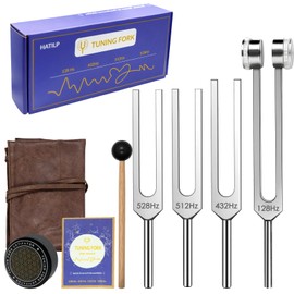 HATILP Tuning Fork Set C 128Hz 432Hz 512Hz 528Hz Weighted & Unweighted Frequency Tools with Activator, Mallet & Vegan Pouch C for Yoga, Meditation, Chakra, Ideal as a Gift