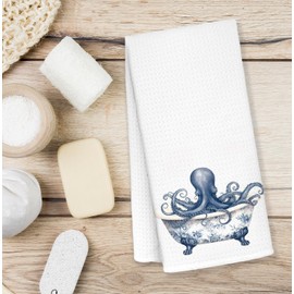 KRHFG Blue Chinoiserie Coastal Beach Hand Towels Decorative, Octopus Bathroom Decor, Octopus Gifts for Women Hand Towels Drying Cloth for Kids Bath Room Washroom Decor, 16x24 Inch