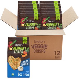 Breton Veggie Crisps Zesty Ranch (Pack of 12) - Popped not Fried Crisps, Made with Real Vegetables, Light and Crispy Gluten Free Chips, Snacks for School, Lunch Box and More, 12x6oz
