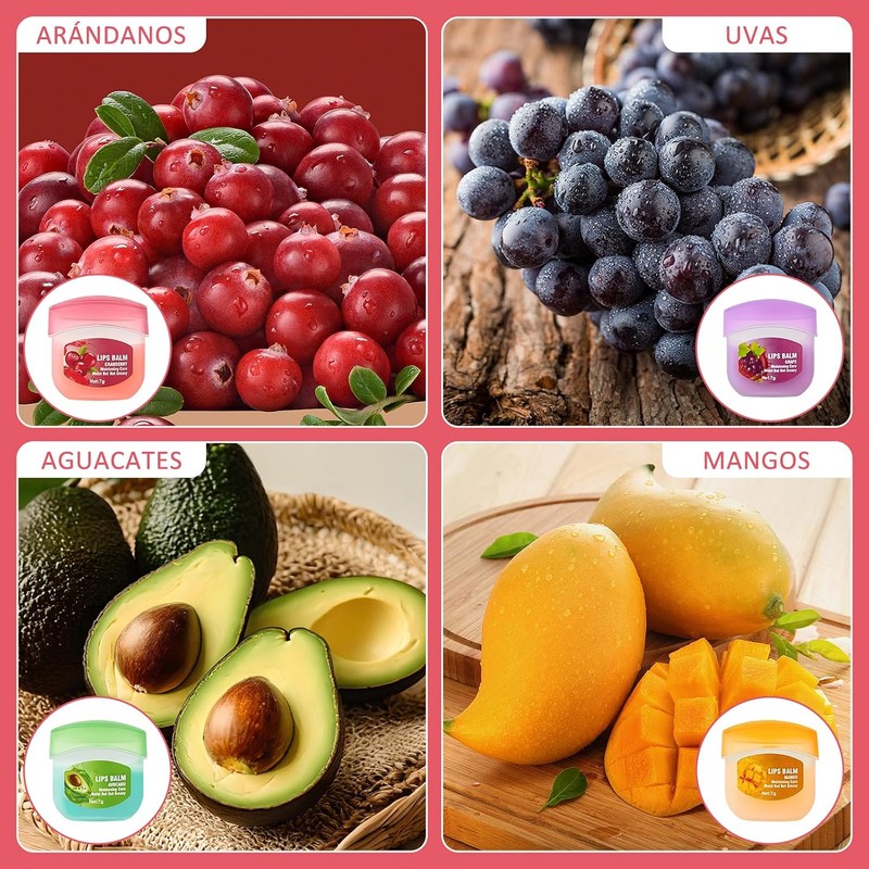Set de 8 bálsamos labiales con sabor a frutas, Set