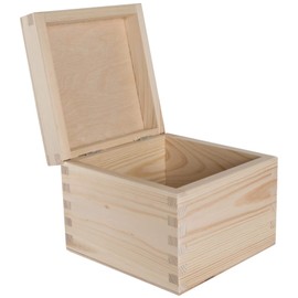 Small Square Cube Wooden Box with Lid | 13 x 13 x 10 cm | Memory Keepsake Trinket Storage | Unpainted & Untreated Plain Decorative Pinewood for Craft Decoupage