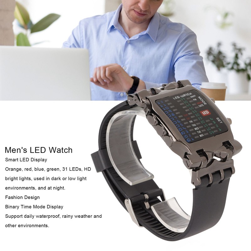 Men's LED Watch Classic Fashion Men's Rectangular Watch with Binary