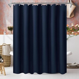 TheBlackSpot Blue Shower Curtain, Hotel Waffle Boho Shower Curtain Set, Waterproof Fabric Shower Curtains Heavy Duty Textured No Hook, Bathroom Accessories Decor 72W x 72H