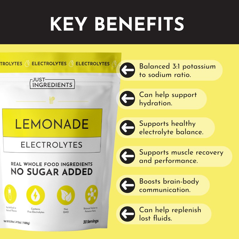 JUST INGREDIENTS Lemonade Electrolytes Drink Mix - Coconut Water, Sea