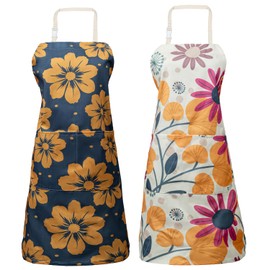 LOLOMLO 2 Pack Floral Apron for Women with Pockets, Flower F, One Size
