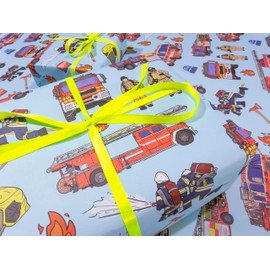 Cuttle PRINTS - Luxury Eco Wrapping Paper | "Boys n Toys" Multiple designs, 5 sheets + 5 tags, birthday, gifts, presents, mens, folded gift wrap (Fire Trucks of the World, Five sheets + five tags)