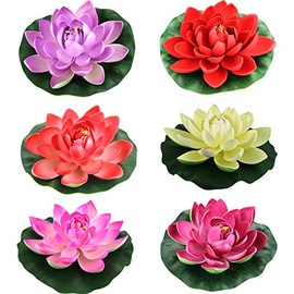 Lightingsky Artificial Floating Foam Lotus Flower Pond Decor Water Lily (6 Colours-1, Medium-18cm)