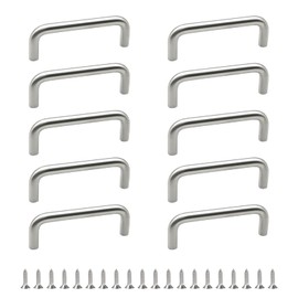 MOROBOR Stainless Steel Solid Round Handle, 100 mm Hole Centers U-Shaped Cabinet Hardware Pull for Bedroom Bathroom Kitchen Cabinets Door- 10 Pack/Brushed Silver
