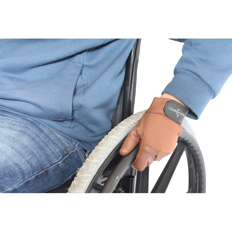 Globaleather Classic Fingerless Wheelchair Gloves - Brown (X Large) -
