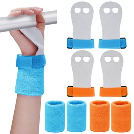 Abeillo 2 Sets of Gymnastics Grips Wristbands for Girls Youth Kids, PurpleGymnastic Hand Grips Gymnastic Bar Palm Protection and Wrist Support Sports Accessories, Small (Blue, Orange)