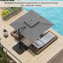 Tangkula 9.5 FT Cantilever Patio Umbrella, Outdoor Square Offset Umbrella with 360°Rotation, Double Top Heavy Duty Patio Hanging Umbrella with Cross Base for Garden Deck Pool Backyard (Grey)