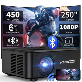 Projector, Projector with WiFi 6 and Bluetooth 5.3, 1080P HD Bluetooth Projector, 12000LM Portable Projector, 50% Zoom, Movie Projector for TV Stick/Smartphone/HDMI/USB, Indoor & Outdoor Use (Black)