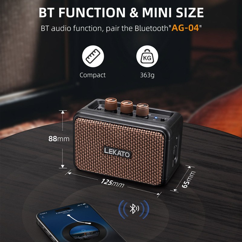 LEKATO Mini 5W Wireless Bluetooth Guitar Amp Amplifier Clean &