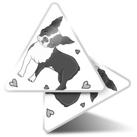 2 x Triangle Stickers 7.5cm - BW - Boston Terrier Puppy Dog Fun Decals for Laptops,Tablets,Luggage,Scrap Booking,Fridges #38939
