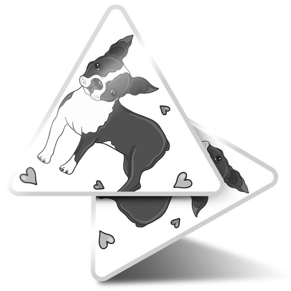 2 x Triangle Stickers 7.5cm - BW - Boston Terrier
