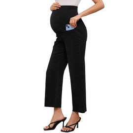 fitglam Women's Maternity Jeans Straight Leg Relaxed Fit Over Belly Comfy Denim Capris Pregnancy Cropped Pants-26'', S-XXL