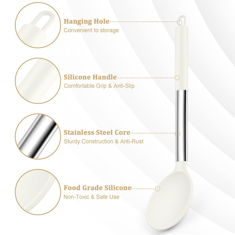 TeamFar Silicone Spoons, 2 Pcs Large Nonstick Kitchen Spoons, Heatproof