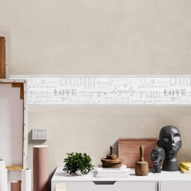 Distressed Wood Peel and Stick Wallpaper Border Farmhouse Star Affirmation 15ft Long, Neutral Brown Gray Off White (White Cream, 10 inch)