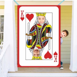 Red Heart K King Banner Backdrop Background Sword Playing Cards Theme Decor for Las Vegas Good Luck Party De Casino Night Carnival 1st Birthday Party Photo Booth Props Favors Supplies Decorations