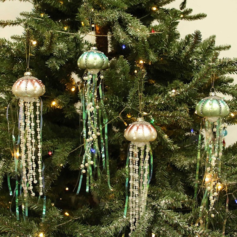 4PCS Glass Pearl Jellyfish Pendant Xmas Tree Hanging Ornaments for