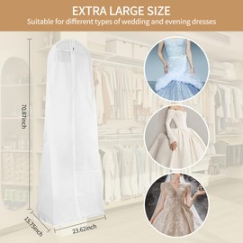 Pack of 2 Bridal Dress Cover Garment Bag 180 cm Anti-Dust Breathable Wedding Dress Garment Bag with Zip Suitable for Wedding Dresses, Dresses, Coats, Long Coats etc