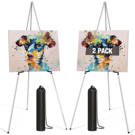Display Artist Easel Stands - 63" Instant Tripod Collapsible Portable Floor Easels - Easy Folding Adjustable Art Poster Metal Stands for Display Show, Wedding, Painting - Silver 2pack