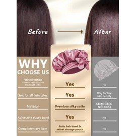 SUTIYO Satin Bonnet for Sleeping, Double Layer Silk Bonnet for Curly & Long Hair, Adjustable Hair Bonnet for Women Girls, Bonnets with Hair Band & Storage Bag(Pink/Light Pink)