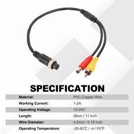 PATIKIL 4 Pin Aviation Female to RCA Female Adapter Cable 11.4"/29cm 4 Pin Aviation Connector to DC Female Connector Cable Car Camera Monitor Video