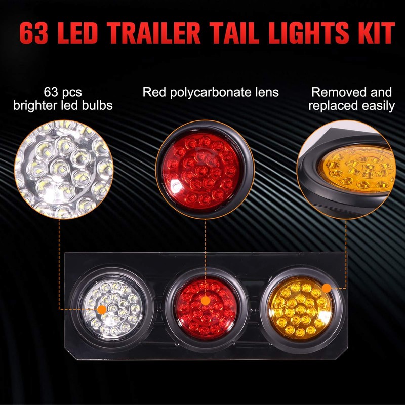 oeioei 2PCS 63 LED Trailer Tail Lights Kit, Stop Turn