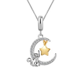 KunBead 18 inch Silver Cat I Love You to the Moon and Back Star Charm Birthday Pendant Necklace for Women
