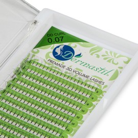Dermastil 3D Premade Handmade Volume Eyelashes, Ready-to-Use Fan without Knots, DD Curl, Thickness 0.07 mm, for Eyelash Extension, PBT, Vegan, 16 Strips (14 mm)