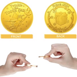 Tooth Fairy Gold Coins for Kids Boys Girls Lost Teeth Reward Commemorative Coin Tooth Fairy Golden Coin with Plastic Case No Fading Tooth Fairy Commemorative Coin for Lost Tooth Kids (5 Pieces)