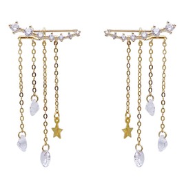 Star Ear Climber Earrings for Women,Two-Way Crystal Tassel Ear Jacket Earrings Bridemaid Earrings (Gold)