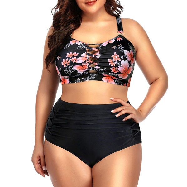 Daci Women Plus Size Two Piece Bikini Swimsuit High Waisted