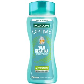 Palmolive Shampoo Optims Nivel 4 Acondicionamiento Extra Intensivo 400 ml. Fórmula 2 en 1 con Vital Keratina, Ingrediente que Deja tu cabello hasta 3 Veces más Suave