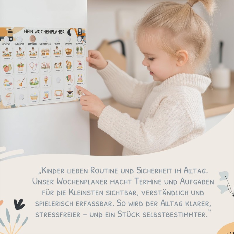 Montessori Children's Weekly Planner with Velcro Dots, Daily Plan with