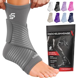 Sleeve Stars Ankle Brace - Plantar Fasciitis & Achilles Tendon Relief, Ankle Bandage with Adjustable Strap, Ankle Brace, Foot Bandage for Right or Left (Pack of 1, Grey, Large)