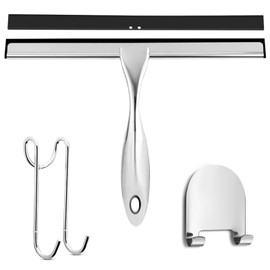 Shower Squeegee, 10 Inch Squeegee Shower Stainless Steel Window Squeegee for Glass Door Shower with Holder