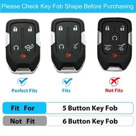 OLLEN 5-Button TPU Key Fob Cover, Fit for GMC Acadia 2017-2025, for Terrain 2018-2025, for Sierra 2019-2025, for Chevy Silverado 2019-2022, Full Protection Soft TPU Key Case, with Bling Ring, Black