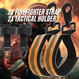 [ 4 Piece ] Firefighter Gloves Strap and Tactical Gloves Holder | Heavy Duty Buckles, Adjustable Straps, Molle Compatible (Black and Orange)