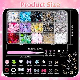 3D Color Nail Charms Gems, Valentine's Day Assorted Bow Heart Flower Nail Charms, Half Round Nail Rhinetones Gems, Butterfly Heart Alloy Nail Jewelry Charms for DIY Nail Art Supplies