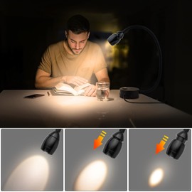 Wall Mounted LED Reading Light with 15" Flexible Gooseneck, Focused Adjustable Book Light for Reading In Bed with USB Output, Plug In Dimmable Bedside Headboard Night Lights, Touch Control - 2 Pack