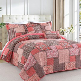BEDIFANY Cotton Queen Quilt Set, Farmhouse Queen Size Quilt Bedding Set with 2 Pillow Shams, 3 PCs Lightweight Queen Size Bedspreads for Bed Decorations - All Seasons Coverlet Sets