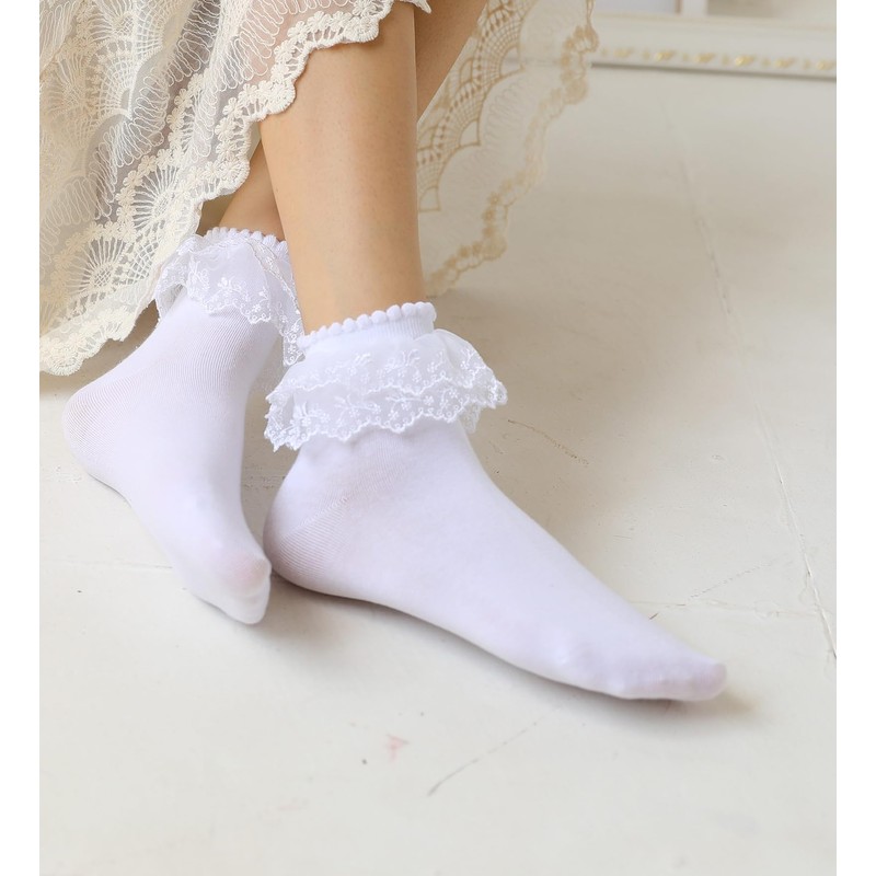 SRYL Lace Ruffle Socks for Women - Lace Frilly Ankle