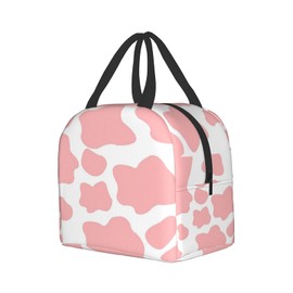 Insulated Lunch Box Reusable Lunch Bag, Cooler Lunch Tote Bag for Women Men Picnic Office Work, Pink Strawberry Cow