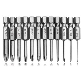 Mesee 12Pcs Magnetic Phillips Screwdriver Bit Set with 1/4-inch Hex Shank Cross Head Screw Driver Bits Drill Tool Accessory, 50mm Length