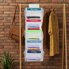 Weekly Clothes Organizer for Kids 5 Shelves Day of Week Children Clothes Hanging Shelf Monday to Friday Daily Clothes Closet Storage for Hats T-Shirts Bags Towels(white)