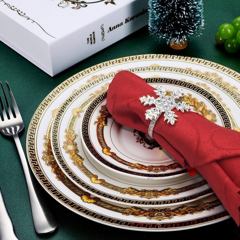 KAHEIGN 12Pcs Christmas Napkin Rings, Silver Snowflake Napkin Holders Xmas