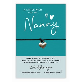 WishStrings Bracelet, Nanny - Beautiful String Bracelets with Tibetan Charm – Make a Wish Gift for Nanny – Hand Strung and Knotted Bracelet – Sentimental Jewellery